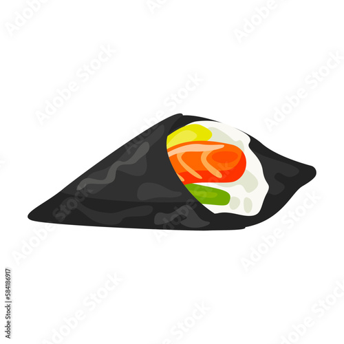 Temaki with salmon illustration in color cartoon style. Editable vector graphic design.