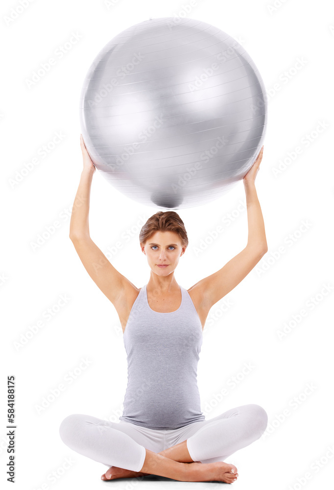 Pregnant woman, portrait and exercise ball on an isolated and transparent png background for fitness, pilates and wellness. Pregnancy workout for healthy maternity, yoga training and body Pregnant woman, portrait and exercise ball on an isolated and transparent png background for fitness, pilates and wellness. Pregnancy workout for healthy maternity, yoga training and body