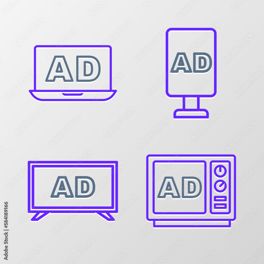 Set line Advertising, Target and icon. Vector