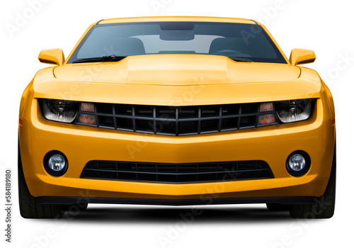 Obraz na plátne Powerful American muscle car in full yellow color front view