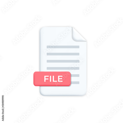 3d vector paper document or computer file with red label icon design