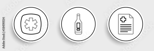 Set line Patient record, Emergency - Star of Life and Digital thermometer icon. Vector