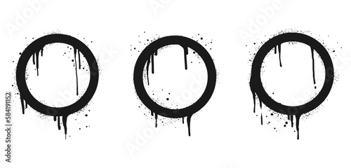 collection of Spray painted graffiti circle sign in black over white. design element drip symbol.  isolated on white background. vector illustration