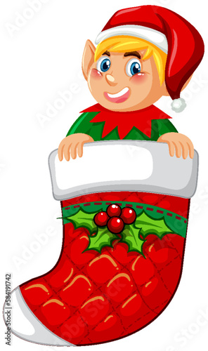 Elf in Christmas sock cartoon character