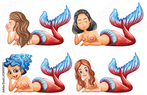 Set beautiful mermaid underwater cave scene