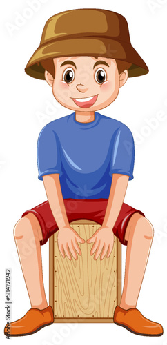 Boy playing cajon drum vector