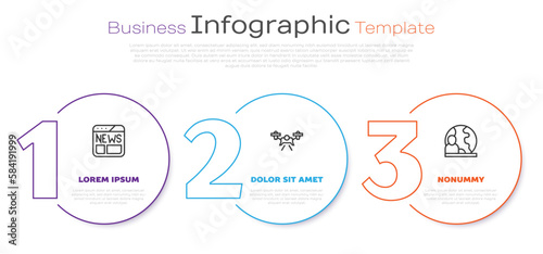 Set line News, Drone and World news. Business infographic template. Vector