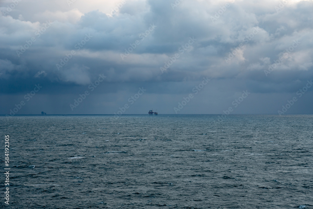 North sea in a cloudy morning of winter view from a cruise ship Belgium
