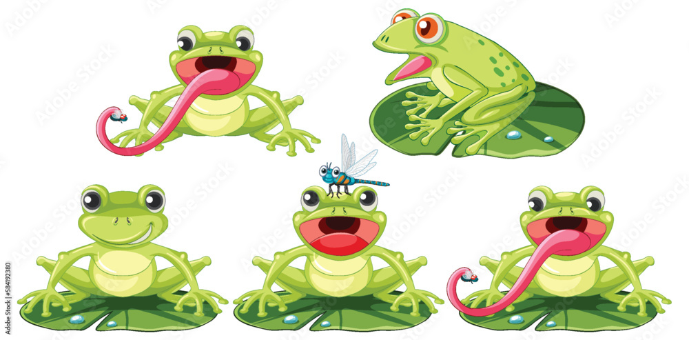 Obraz premium Set of green frog cartoon character