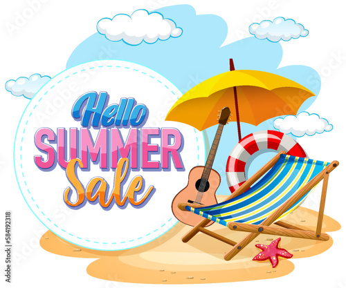 Hello summer sale text banner template