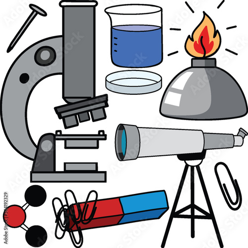 Colorful Science Objects and Icons Vector Set