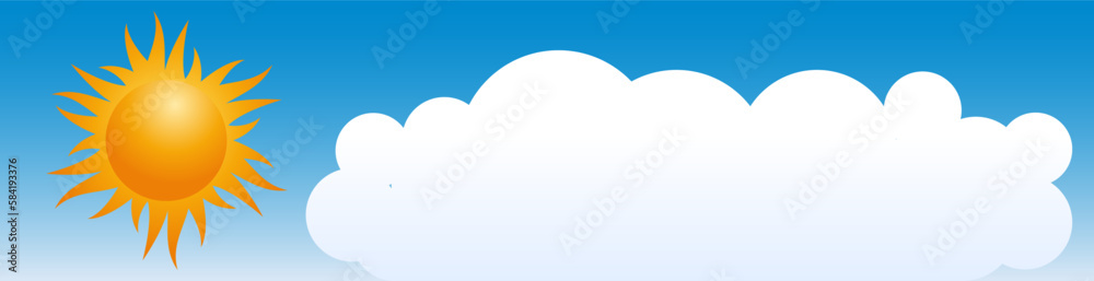 Abstract Summer or Spring banner, blue background with orange sun and empty cloud for your text. Copy space for summertime announcement or advertisement Abstract Summer or Spring banner, blue background with orange sun and empty cloud for your text. Copy space for summertime announcement or advertisement