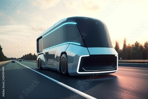 Driverless autonomous truck on the road. Generative AI