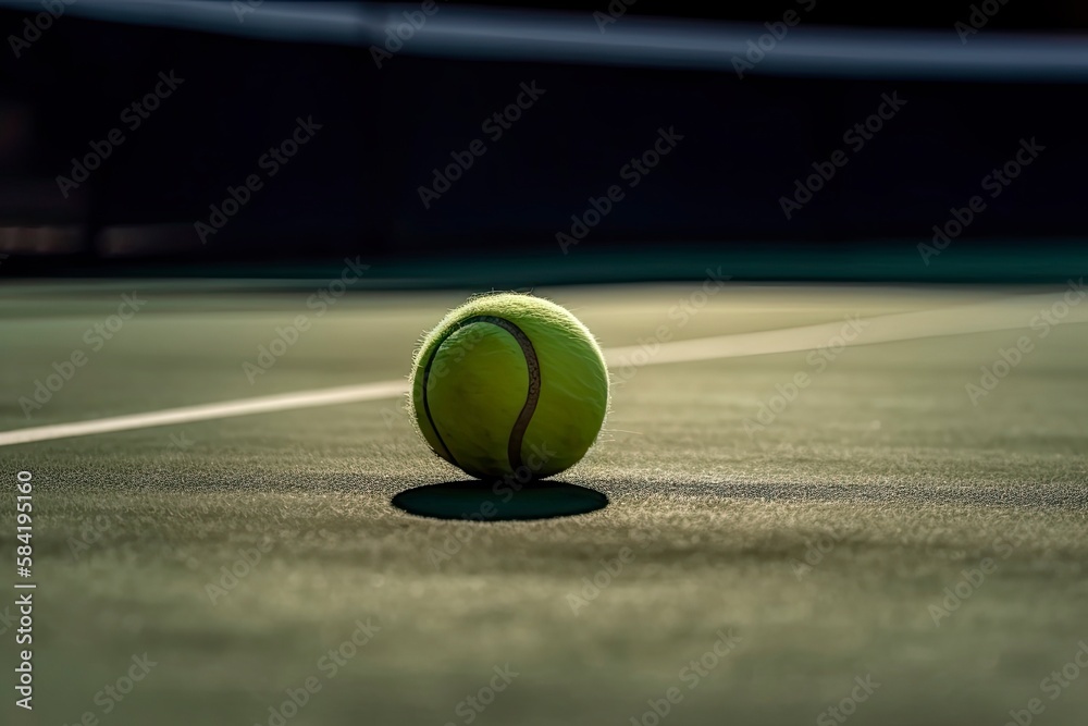 Tennis ball on the court. Close up tennis ball