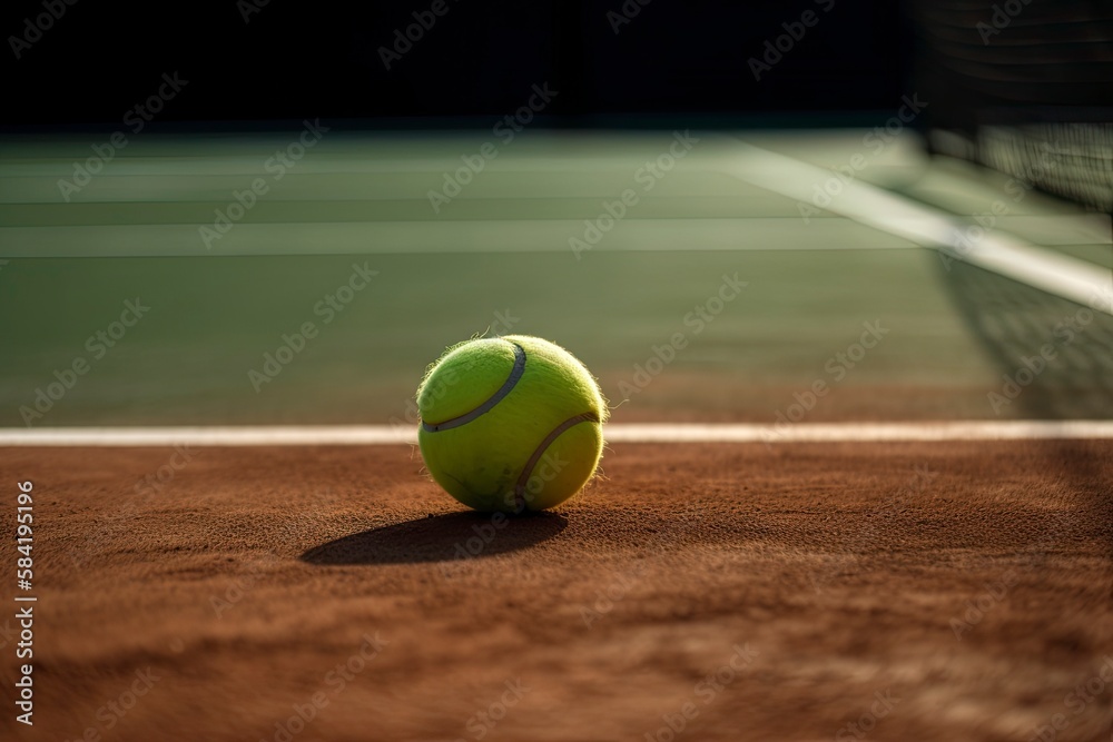 Tennis ball on the court. Close up tennis ball. Generative AI