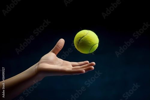 Throwing a tennis ball. Serving tennis ball. Tennis ball on blue background © Neda Asyasi
