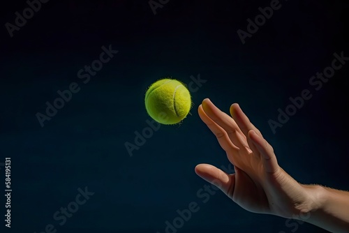 Throwing a tennis ball. Serving tennis ball. Tennis ball on blue background. Generative AI © Neda Asyasi