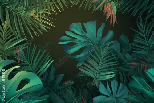 Tropical leaves depicted in Dark green  floral background  monstera  palm leaves. Generative ai