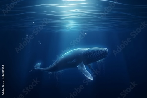 Illustration underwater shot whale ocean. AI generated