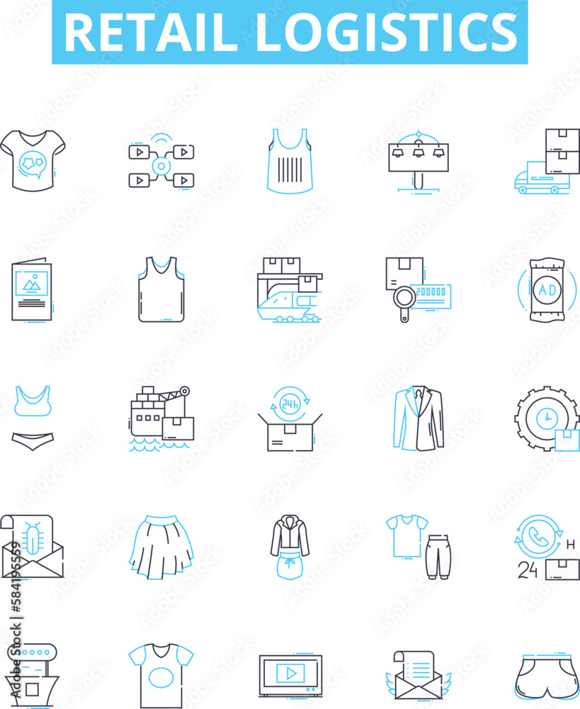 Retail logistics vector line icons set. Retail, Logistics, Procurement, Inventory, Fulfillment, Delivery, Distribution illustration outline concept symbols and signs