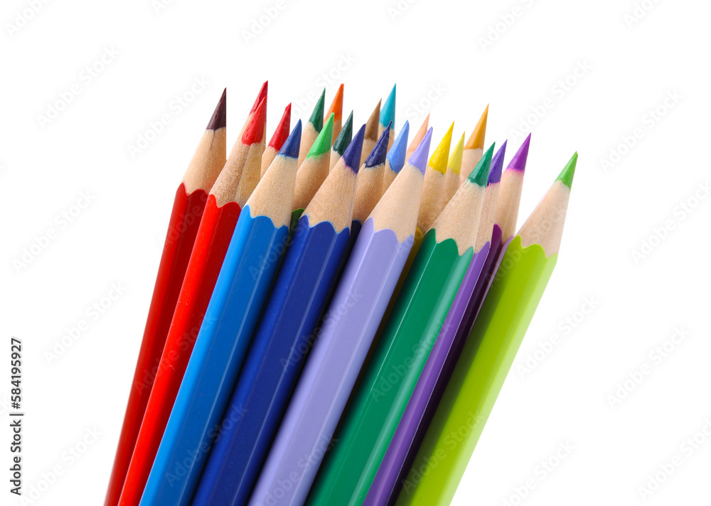 Many colorful wooden pencils on white background Many colorful wooden pencils on white background
