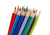Many colorful wooden pencils on white background