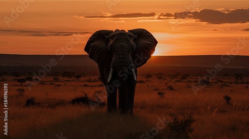 Lone Elephant Standing Tall Against the Horizon  Majestic Wildlife Photography  Generated by AI
