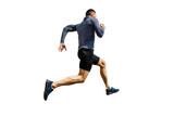 back male athlete runner running on transparent background, summer outdoors, sports photo