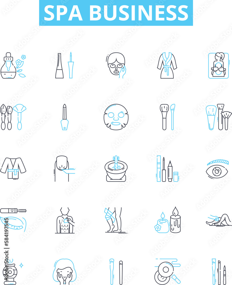 Spa business vector line icons set. Spa, Business, Relaxation, Massage, Beauty, Aesthetic, Facial illustration outline concept symbols and signs Spa business vector line icons set. Spa, Business, Relaxation, Massage, Beauty, Aesthetic, Facial illustration outline concept symbols and signs