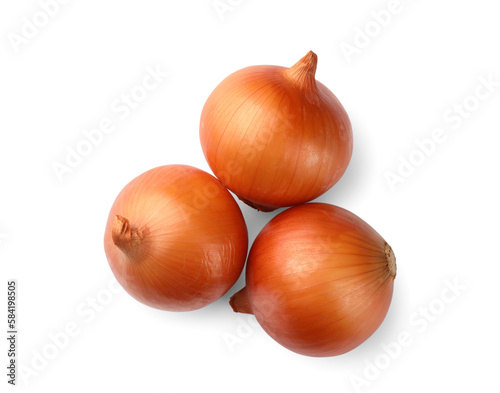 Fresh onions on white background  top view