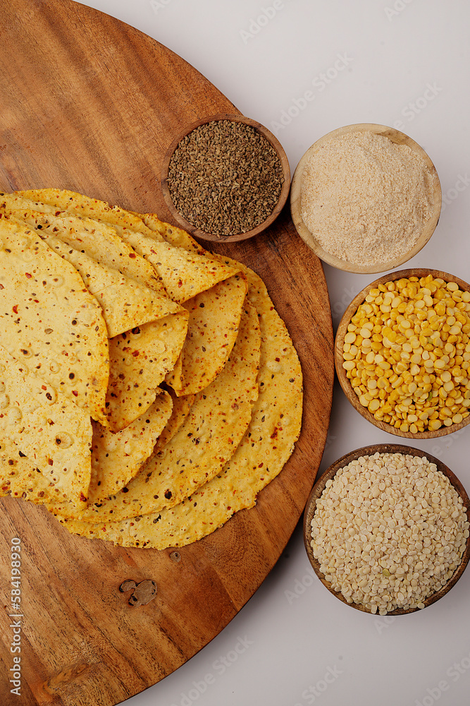 Papad, Roasted roll papad is an Indian traditional started food, served with Urad dal or black