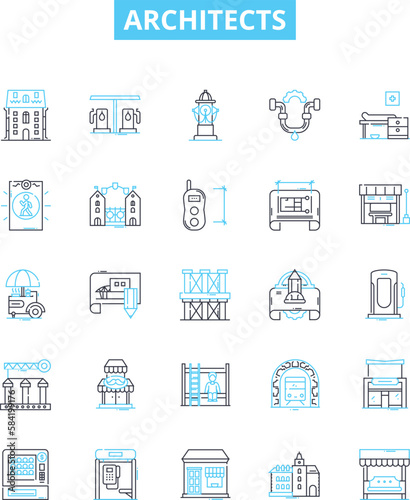 Architects vector line icons set. Design, Creativity, Vision, Blueprint, Structure, Planning, Detail-oriented illustration outline concept symbols and signs