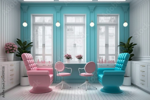 Modern interior of the female beauty salon. Super photo realistic background  generative ai illustration  