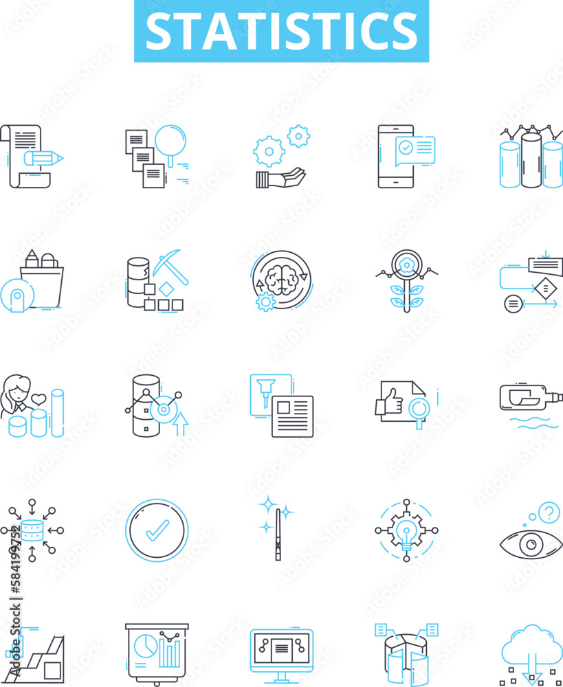 Statistics vector line icons set. Statistic, Analytics, Data, Variables, Probability, Distribution, Regression illustration outline concept symbols and signs