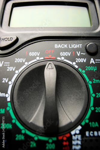 Close-up of a voltmeter for electrical measurements