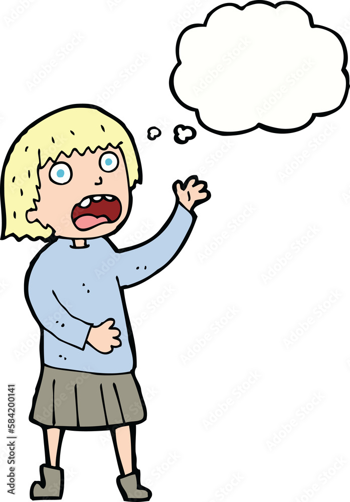 cartoon stressed out woman with thought bubble cartoon stressed out woman with thought bubble