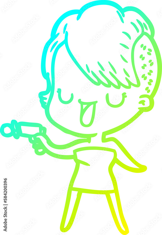 Fototapeta premium cold gradient line drawing cute cartoon girl with hipster haircut