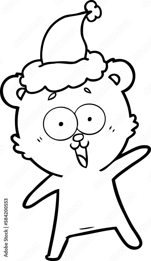 Obraz premium laughing teddy bear line drawing of a wearing santa hat