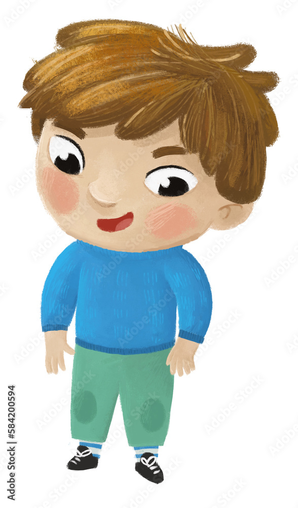 cartoon cheerful child kid boy dressed for autumn, spring or winter childhood illustration for children cartoon cheerful child kid boy dressed for autumn, spring or winter childhood illustration for children