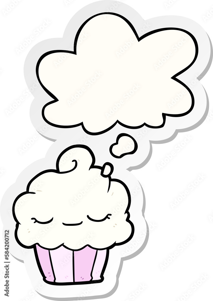 cartoon cupcake and thought bubble as a printed sticker cartoon cupcake and thought bubble as a printed sticker