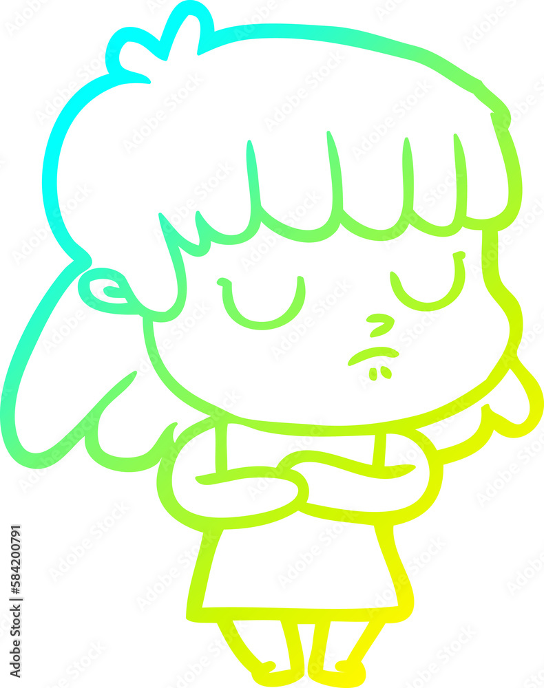 cold gradient line drawing cartoon indifferent woman