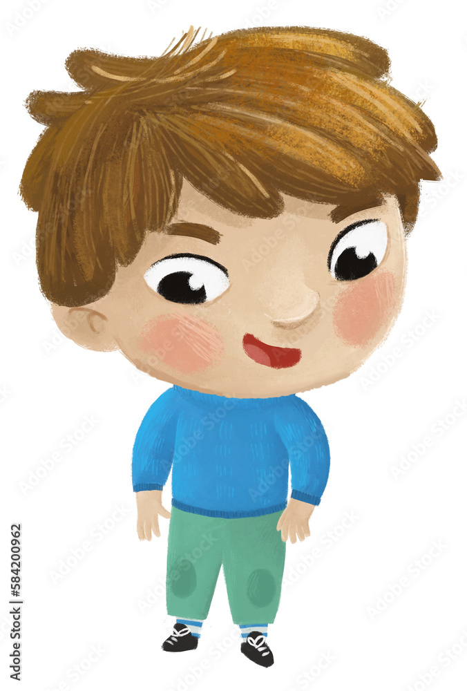 cartoon cheerful child kid boy dressed for autumn, spring or winter childhood illustration for children cartoon cheerful child kid boy dressed for autumn, spring or winter childhood illustration for children
