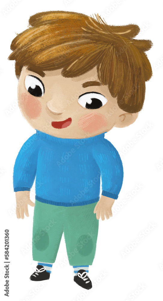 cartoon cheerful child kid boy dressed for autumn, spring or winter childhood illustration for children cartoon cheerful child kid boy dressed for autumn, spring or winter childhood illustration for children