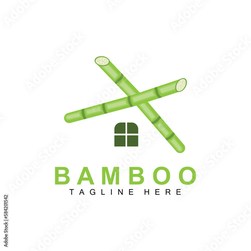 Bamboo Logo, Green Plant Design, Nature Tree Vector, Illustration Icon