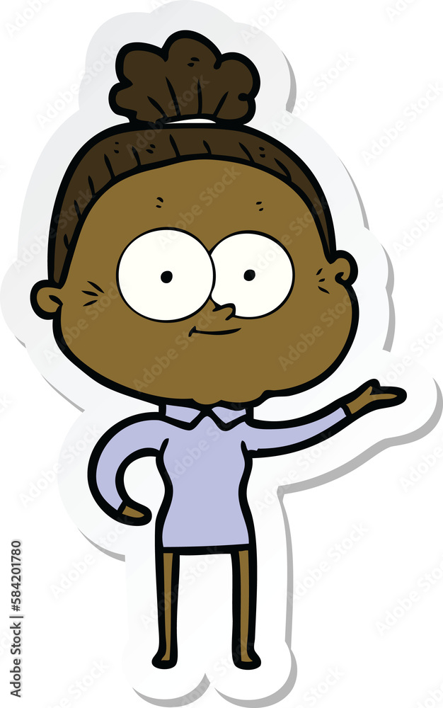 sticker of a cartoon happy old woman sticker of a cartoon happy old woman
