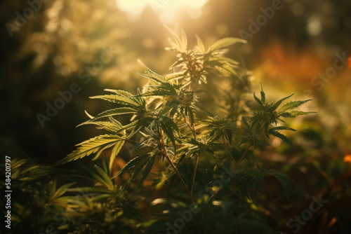 Sativa cannabis and light sunlight, Ai generated.