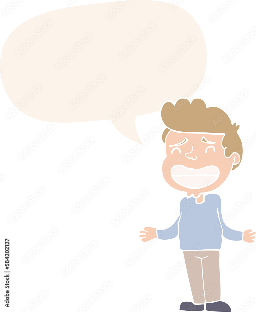cartoon boy shrugging and speech bubble in retro style cartoon boy shrugging and speech bubble in retro style