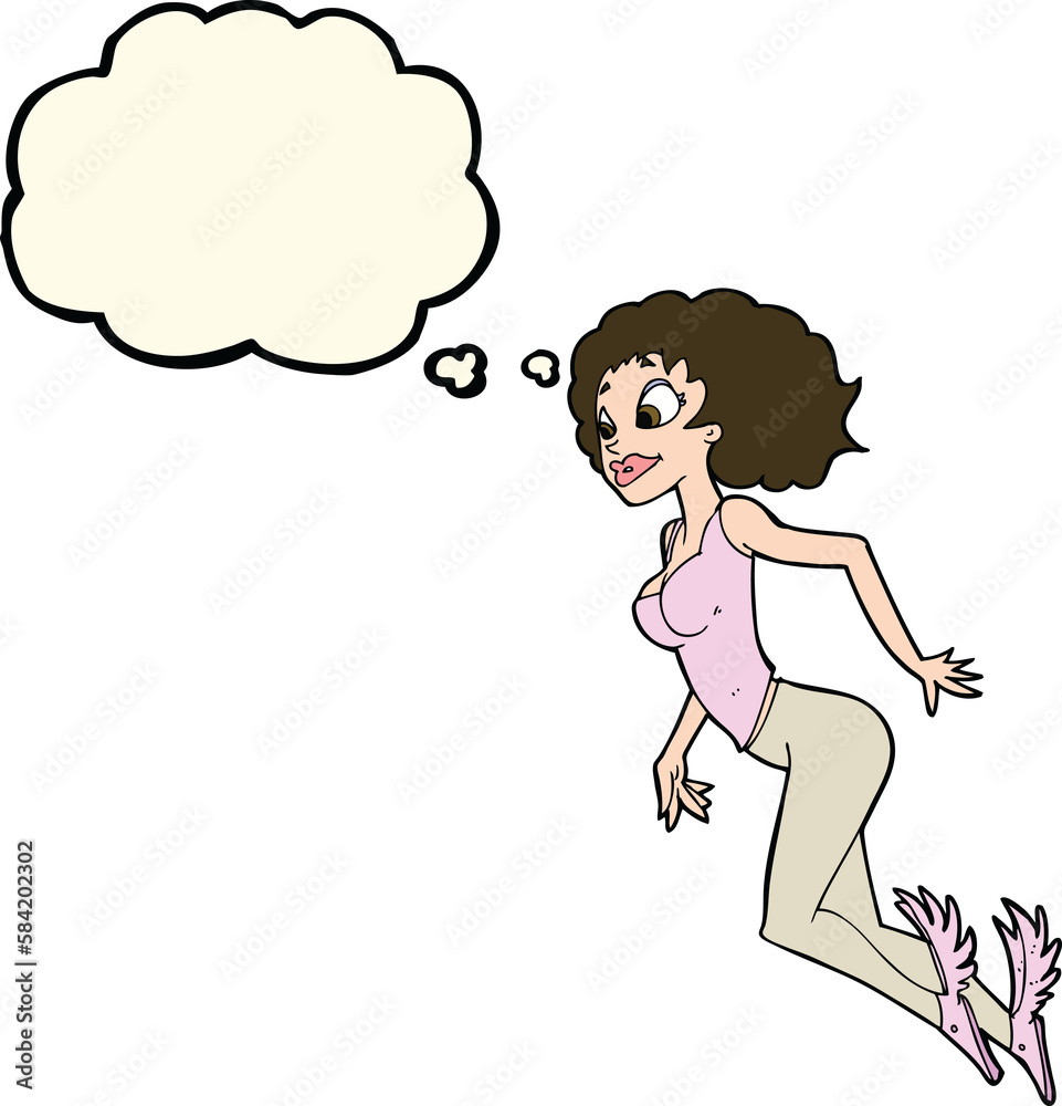 cartoon flying woman with thought bubble cartoon flying woman with thought bubble