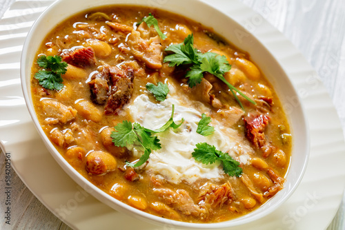 smoked ham hock chicken chili in a bowl