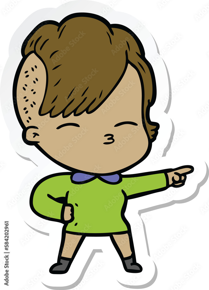 sticker of a cartoon squinting girl sticker of a cartoon squinting girl